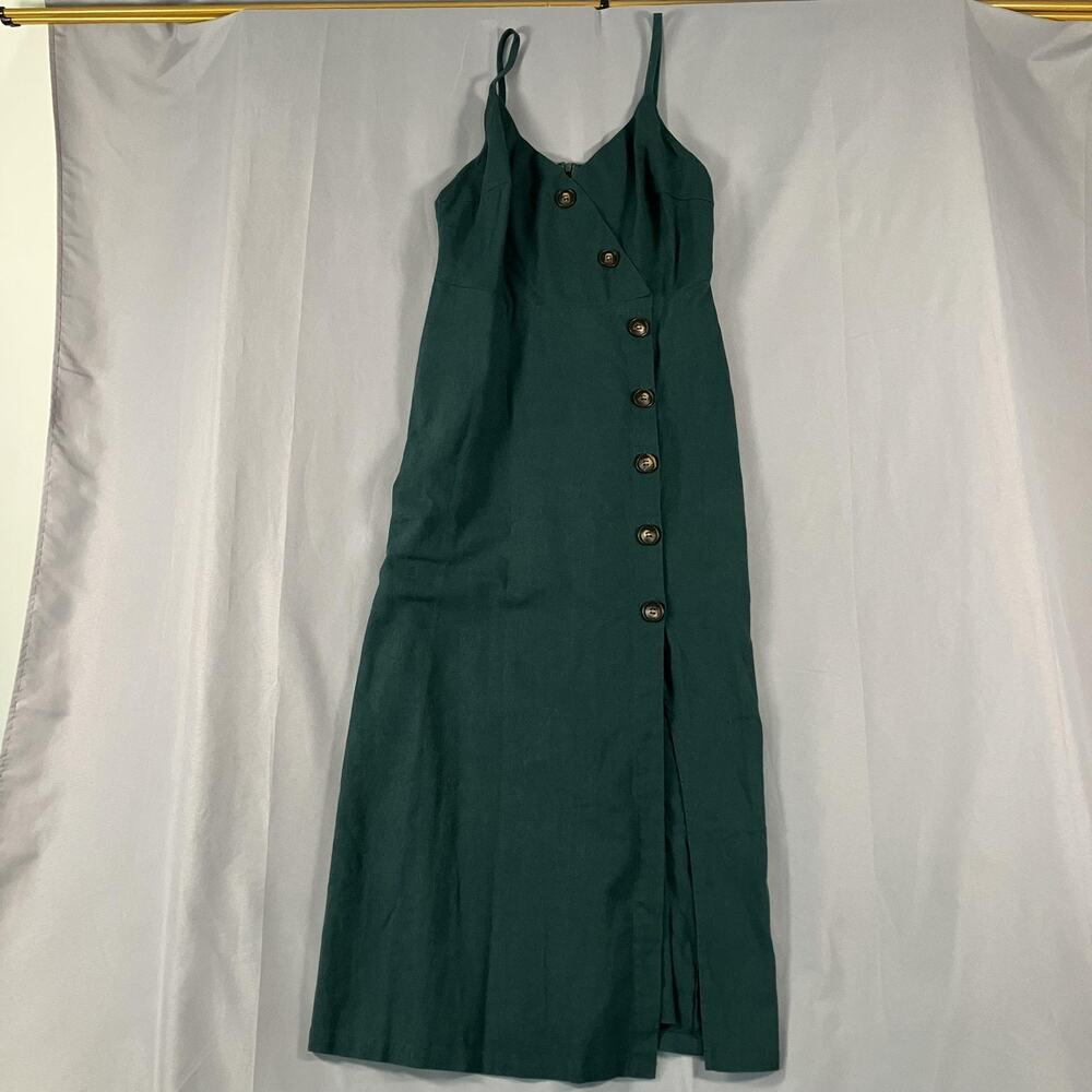 Lush Dress‎ Womens Small Green Button Front Midi Sundress Adjustable Straps
